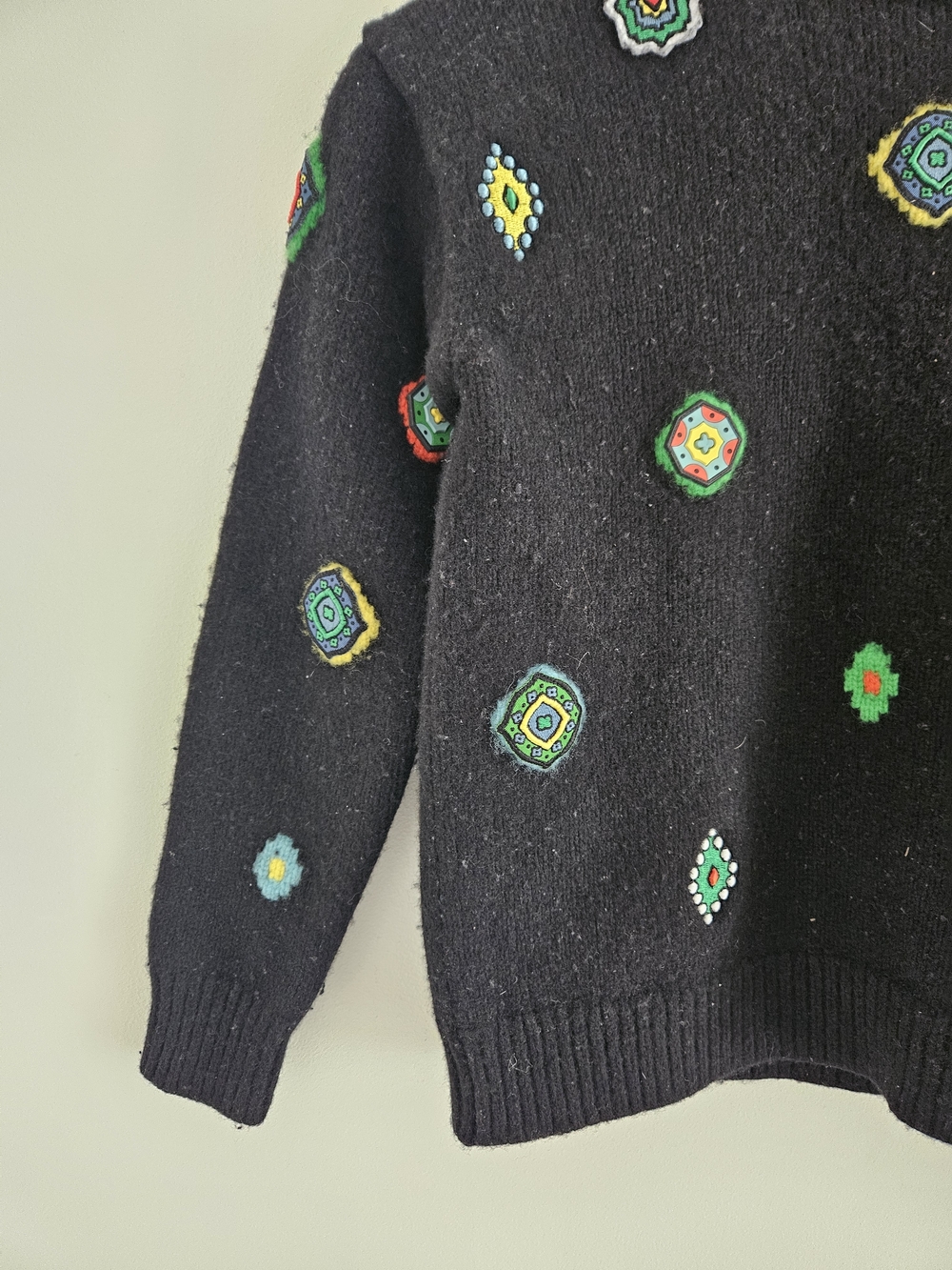 Kenzo x H&M Wool Sweater Black Embroidered Patch Crewneck Womens Small - Picture 3 of 9